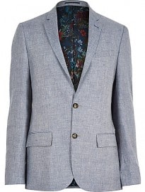 River Island Grey Linen Floral Lined Slim Blazer