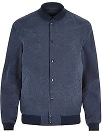 River Island Blue Seersucker Textured Bomber Jacket