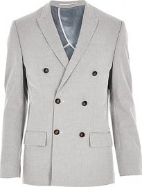 River Island Grey Smart Double Breasted Slim Blazer
