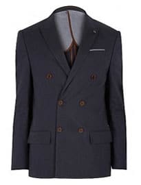 River Island Navy Linen-blend Double Breasted Blazer