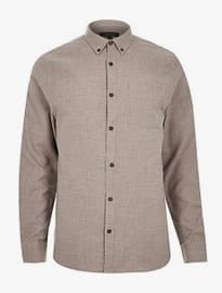 River Island Ecru Flannel Long Sleeve Shirt