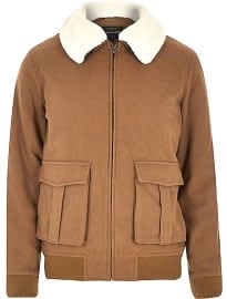 River Island Brown Wool-blend Harrington Jacket
