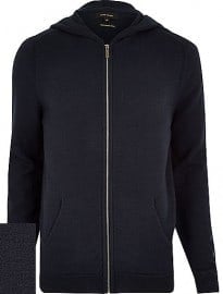River Island Navy Merino Zip-up Hoodie