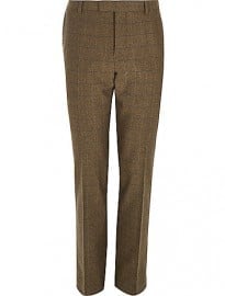 River Island Brown Check Wool-blend Slim Fit Trousers