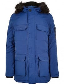 River Island Blue Bellfield Faux Fur Parka Winter Coat