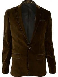 River Island Brown Velvet Slim Fit Blazer
