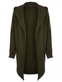River Island Khaki Longline Waterfall Hooded Jacket