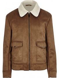 River Island Tan Shearling Collar Jacket