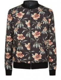 New Look Grey And Peach Floral Bomber Jacket