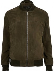 River Island Khaki Suede Bomber Jacket