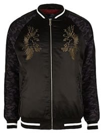 River Island Black Embroidered Satin Bomber Jacket
