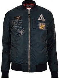 River Island Navy Schott Badge Ma1 Bomber Jacket