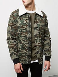 River Island Khaki Camo Borg Collar Jacket