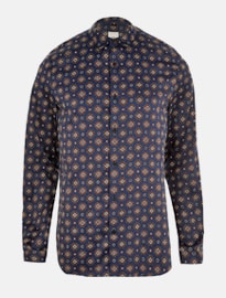 River Island Navy Geo Print Satin Long Sleeve Shirt