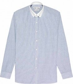 Reiss Symons Stripe With Collar Bar Shirt Blue