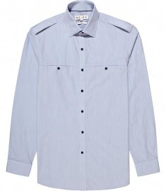 Reiss Finley Fine Stripe Military Shirt Blue