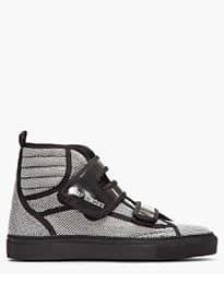 Raf Simons // Black And White Checkered Metallic Strap High-tops