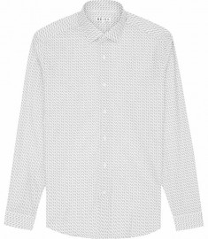 Reiss Palm Print Long Sleeved Shirt Taupe