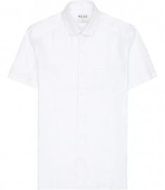 Reiss Drone Linen Short Sleeve Shirt White