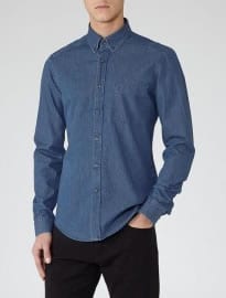 Reiss Royce Washed Denim Shirt Indigo