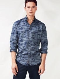 He By Mango Slim-fit Camo-print Chambray Shirt