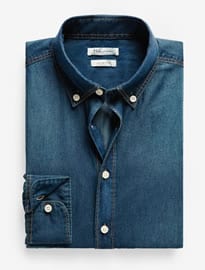 He By Mango Slim-fit Dark Wash Denim Shirt