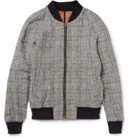 Ami Prince Of Wales Check Linen-blend Bomber Jacket