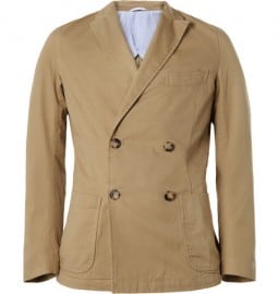 Beams Plus Slim-fit Double-breasted Cotton-twill Blazer