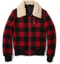 Ami Shearling-trimmed Check Wool Bomber Jacket