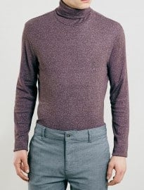 Topman Burgundy Salt And Pepper Lightweight Roll Neck Jumper
