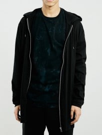 Topman Black Long Line Zip Through Hoodie