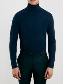 Topman Navy Jersey Roll Neck Jumper
