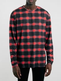 Topman Red And Black Check Longer Length Longsleeve T-shirt