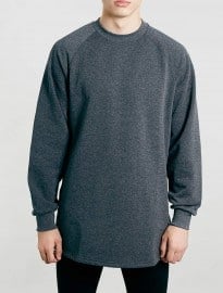 Topman Charcoal Zip Hem Long Line Oversized Sweatshirt