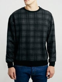 Topman Charcoal Brush Check Jacquard Slouch Sweatshirt