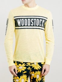 Topman Tmd Yellow Woodstock Print Jersey Long Sleeve T-shirt