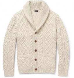 J.crew Cable-knit Wool-blend Shawl Collar Cardigan