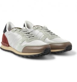 Valentino Leather-trimmed Suede And Mesh Sneakers