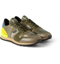 Valentino Camouflage-print Leather And Suede Sneakers