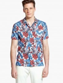 He By Mango Slim-fit Short Sleeve Tropical-print Shirt