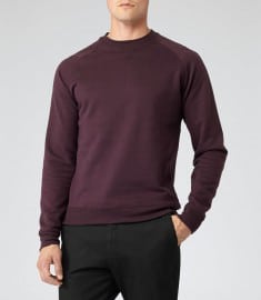 Reiss Grant Stitch Detail Sweatshirt Wine Berry
