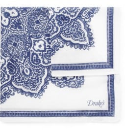 Drakes Printed Cotton Pocket Square
