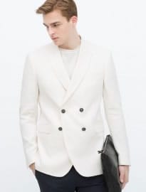 Zara White Double-breasted Jacket