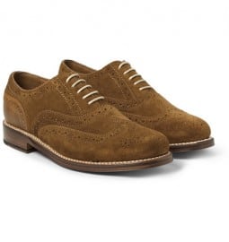 Grenson Stanley Suede And Pebbled Leather Wingtip Brogues