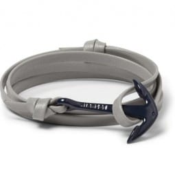 Miansai Leather And Enamel Anchor Wrap Bracelet
