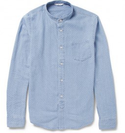 Nn.07 Samuel Slim-fit Printed Grandad-collar Cotton Shirt