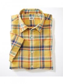 Uniqlo Men Linen Cotton Madras Check Short Sleeve Shirt E