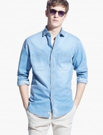 He By Mango Slim-fit Light Denim Shirt