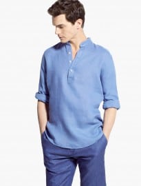 He By Mango Classic-fit Mao Collar Linen Shirt
