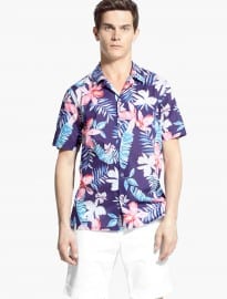 He By Mango Classic-fit Short-sleeve Tropical-print Shirt